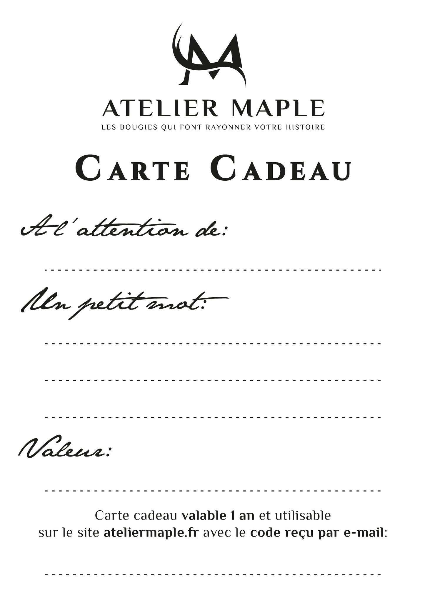 Carte cadeau Atelier Maple (numérique)